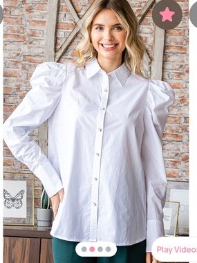First Love White Puff Sleeve Button-Up Blouse
